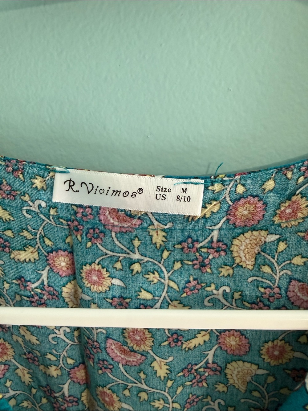 Teal Floral Maxi Dress with Tassel Waist - Picture 2 of 3
